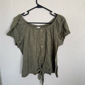 No Boundaries Green Button-Down Top